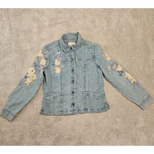 Vintage Y2K J. Jill Out of the Blue Embroidered‎ Denim Jacket Women's XS